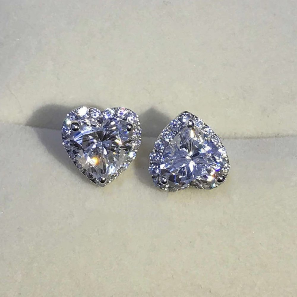 Heart Stud Earrings S925 Sterling Silver CZ - Picture 7 of 7